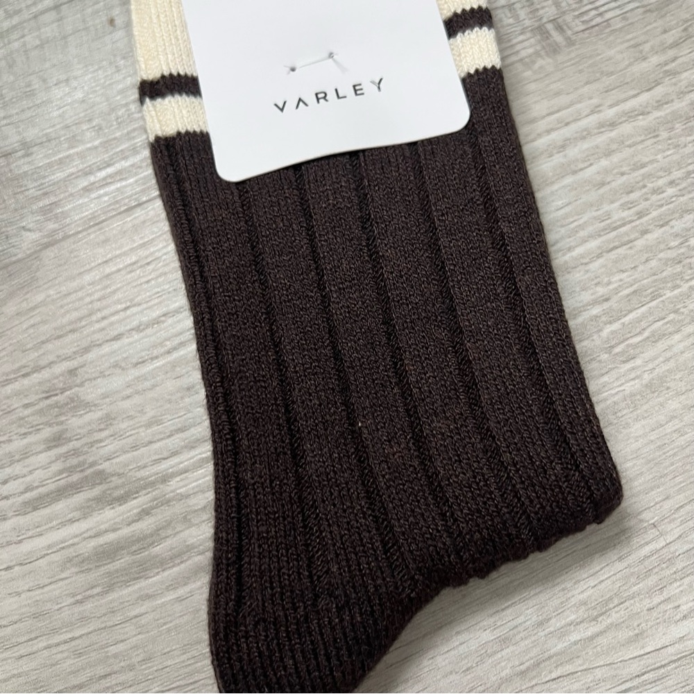 NEW VARLEY Coffee Bean Malissa Plush Wide Rib Sock BrownOff White Cashmere - Picture 9 of 12